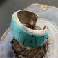 Vintage Native American Sterling Silver Heavy & Solid Inlay Turquoise Bracelet For Women