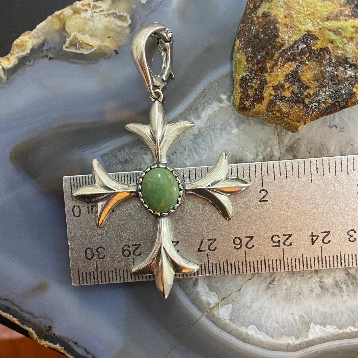 Carolyn Pollack Southwestern Style Sterling Silver Green Turquoise Cross Pendant For Women