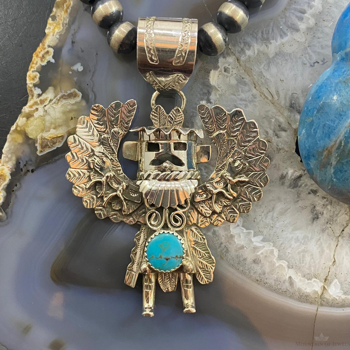 Alonzo Mariano Native American Sterling Silver Turquoise Decorated Kachina Unisex Pendant #1