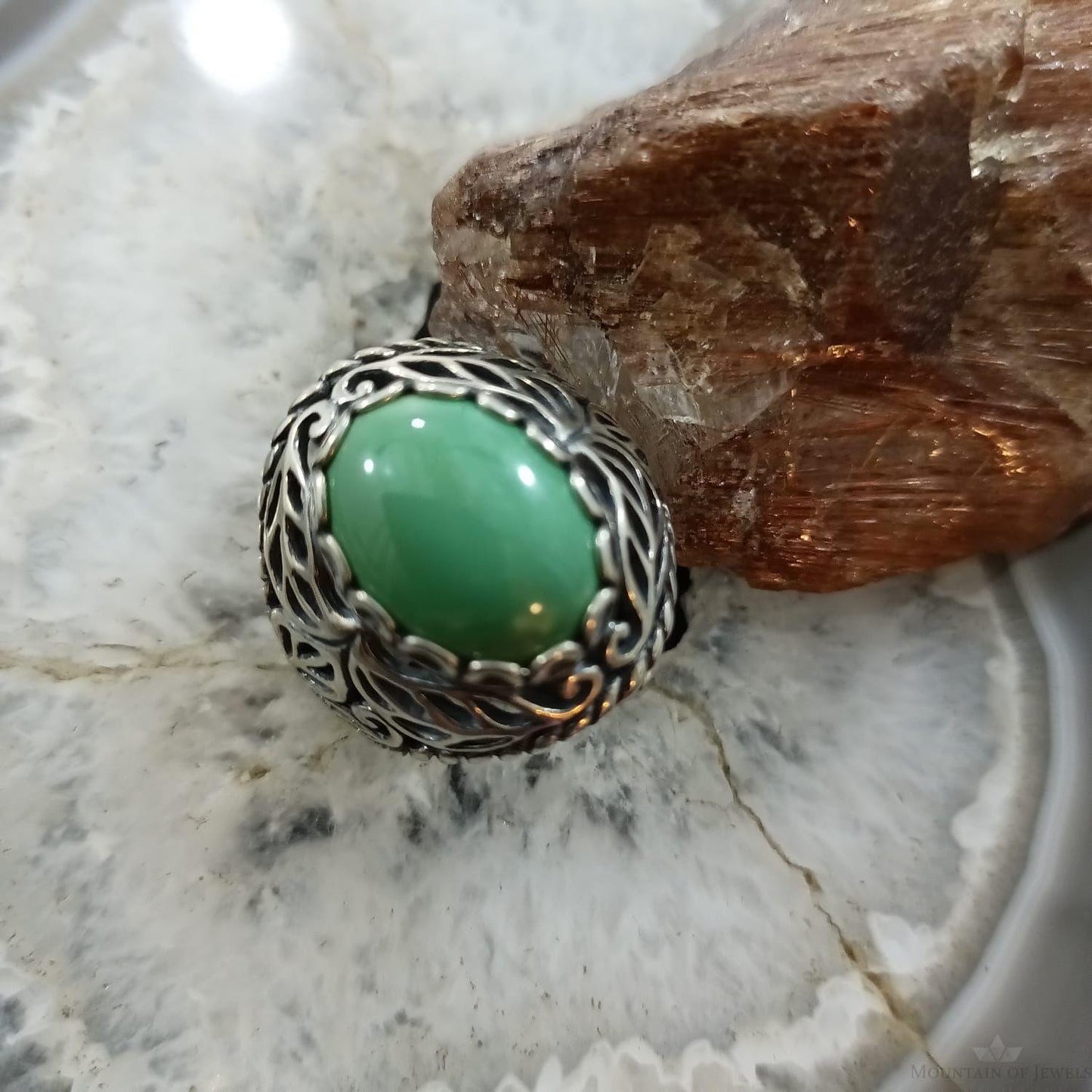 Carolyn Pollack Sterling Silver Oval Green Turquoise Decorated Ring Size 10.75 For Women