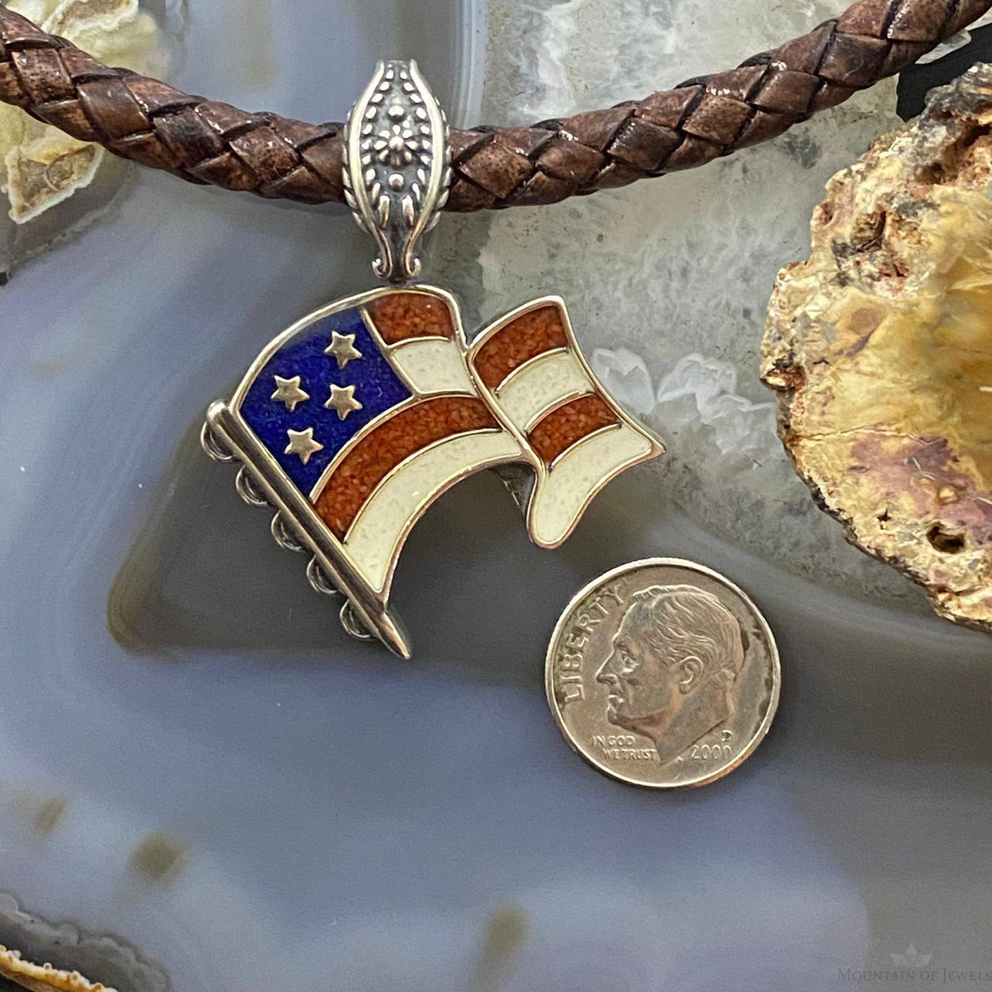 Carolyn Pollack Southwestern Style Sterling Silver Unisex Inlay Flag Pendant