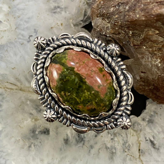 Carolyn Pollack Southwestern Style Sterling Silver Oval Unakite Decorated Ring Size 8.5 For Women