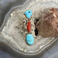 Vintge Silver Ray Sterling Silver Elongated Turquoise & Coral Ring Size 7.75 For Women