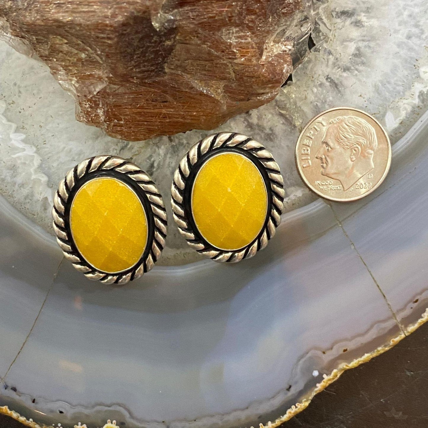 Carolyn Pollack Sterling Silver Oval Yellow Jasper and Quartz Doublet Clip-On Earrings For Women