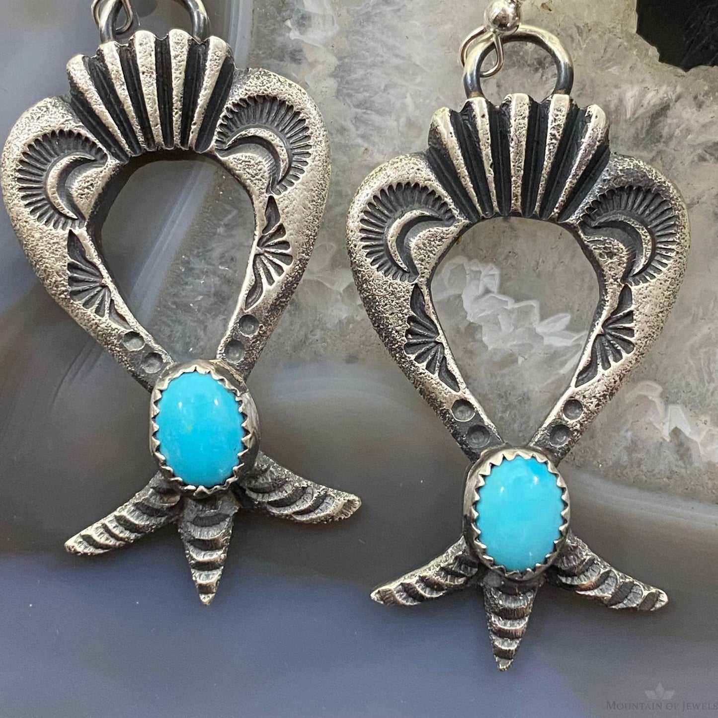 Kevin Billah Native American Sandcast Turquoise Sterling Silver Dangle Earrings For Women