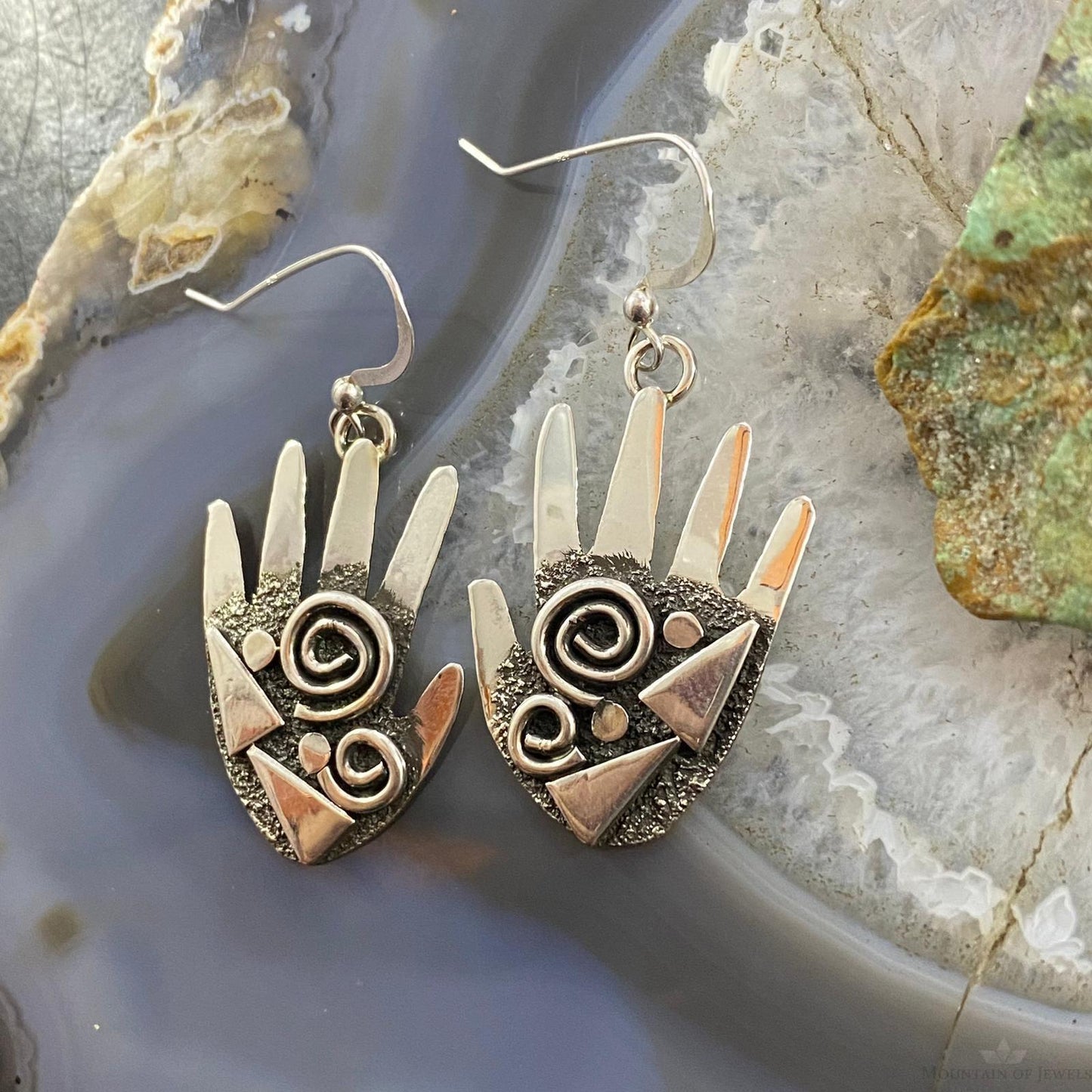 Alex Sanchez Native American Sterling Silver Ancestors Hand Petroglyph Dangle Earrings For Women #5