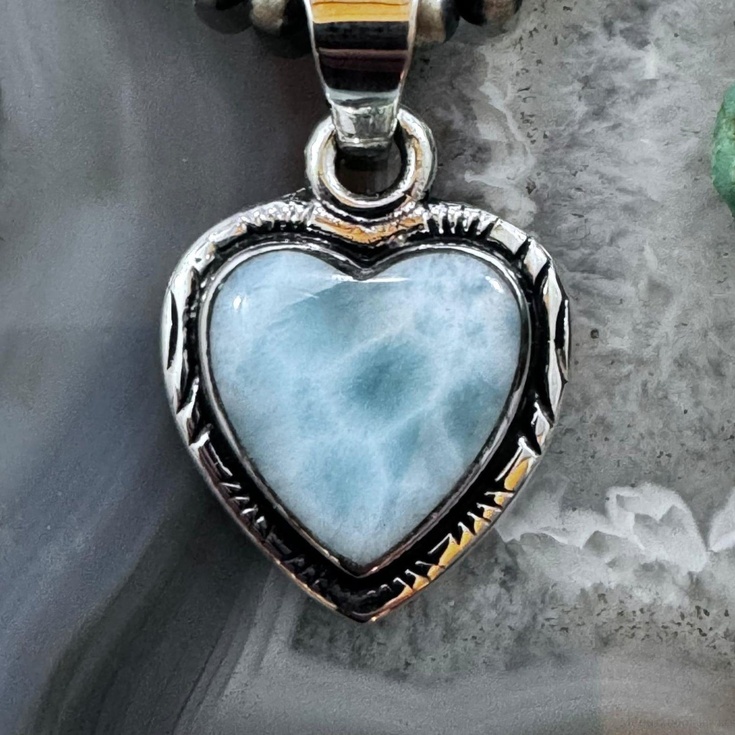 Native American Sterling Silver Larimar Heart Pendant For Women
