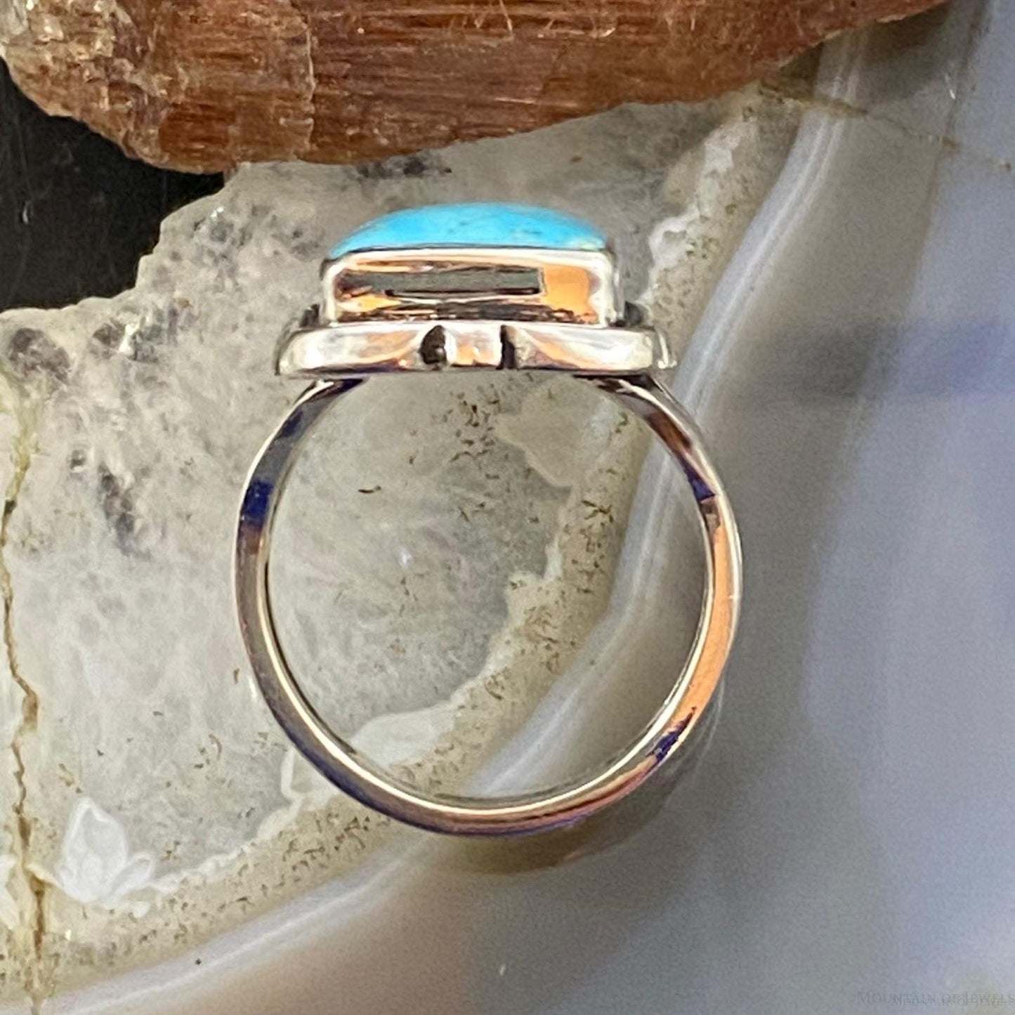 Native American Sterling Silver Rectangle Blue Ridge Turquoise Mini Bar Ring Size 6.5 For Women #1