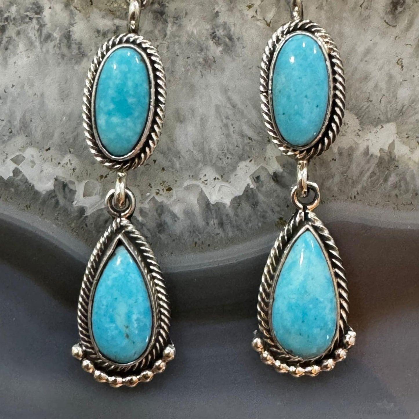 Verley Betone Sterling Silver Coral & 2 Turquoise Decorated Dangle Earrings For Women