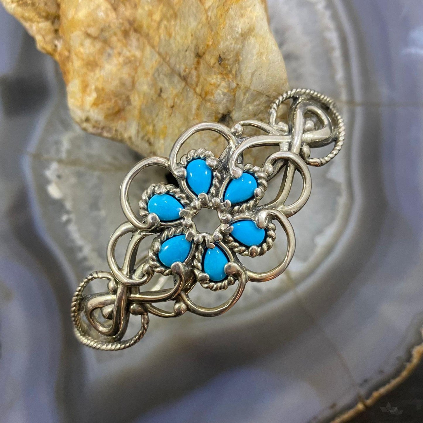 Carolyn Pollack Vintage Southwestern Style Sterling Silver Turquoise Floral Bracelet For Women
