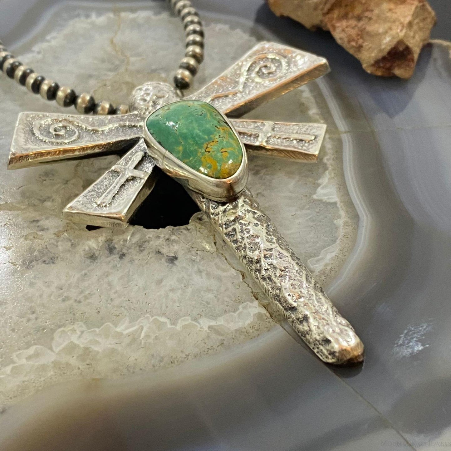 Gary Custer Navajo Sterling Silver Tufa Cast Dragonfly Royston Turquoise Unisex Pendant