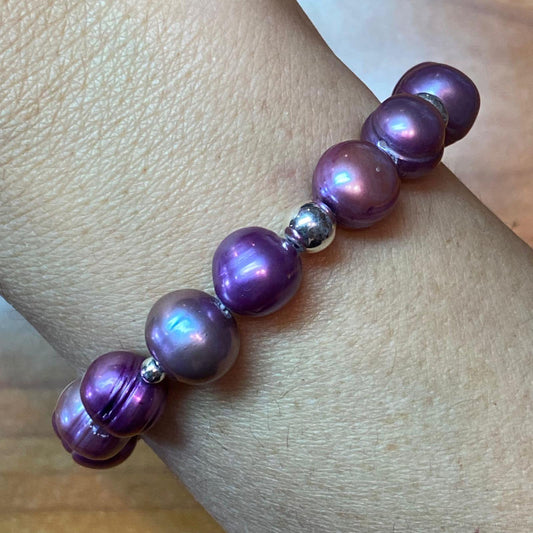 Carolyn Pollack Sterling Silver Freshwater Pearl & Lavender Jade Bead Link Bracelet For Women