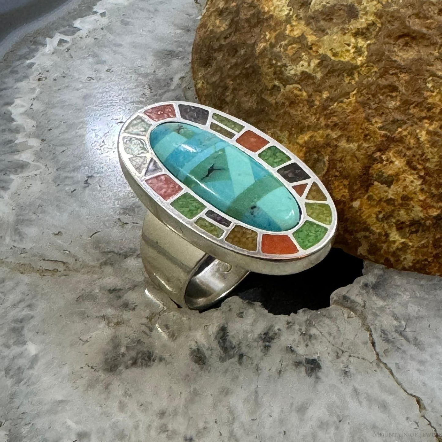 Carolyn Pollack Sterling Silver Oval Multi Gemstone Inlay Ring Size 6.5 For Women