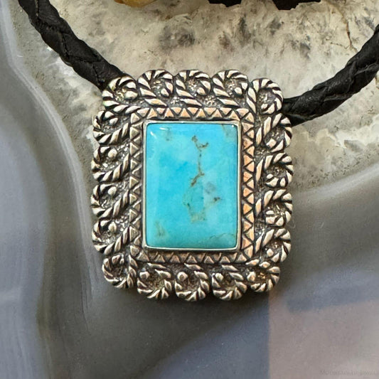 Carolyn Pollack Sterling Silver Turquoise Pendant with Black Braided Leather Necklace