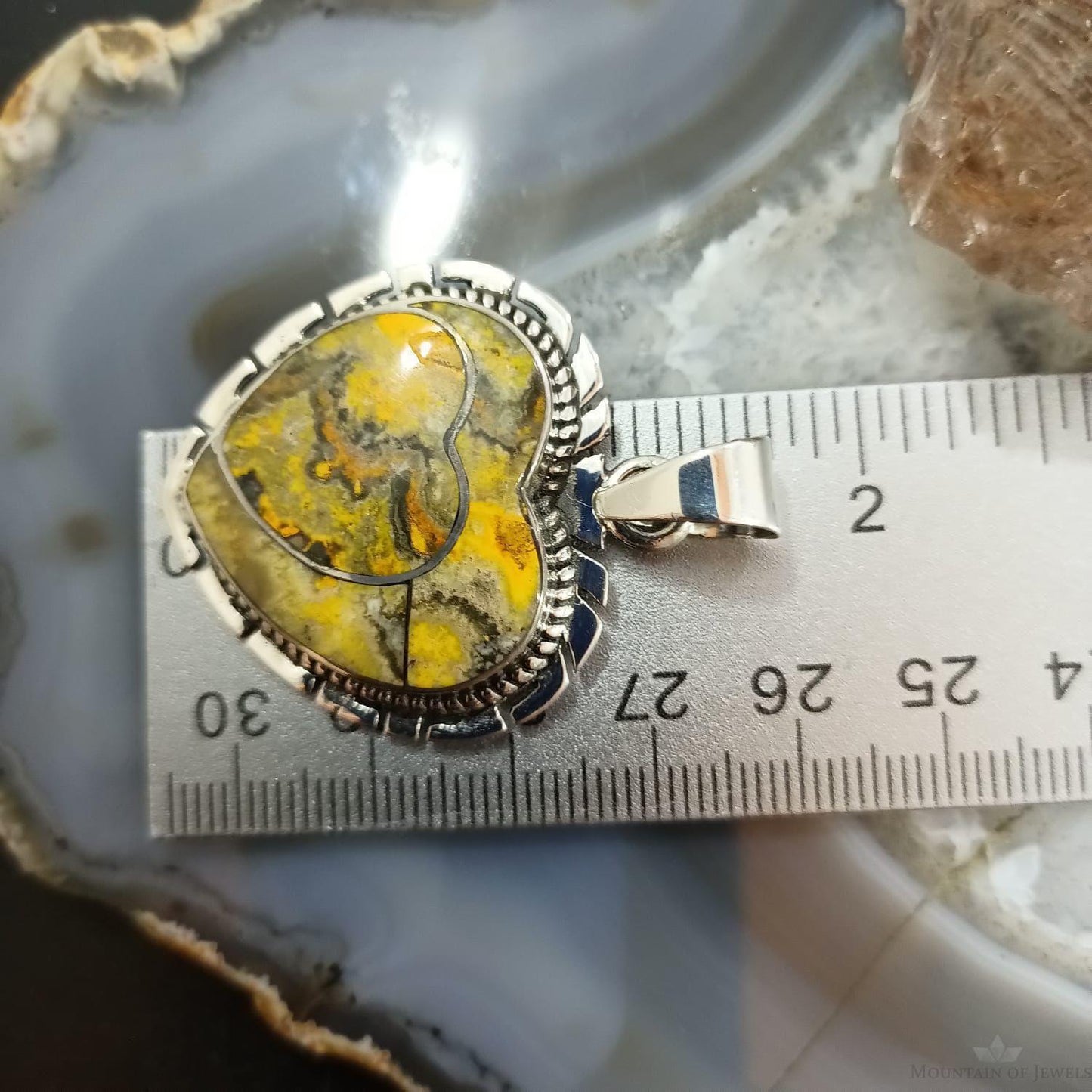 Native American Sterling Silver Bumblebee Jasper Double Heart Pendant For Women