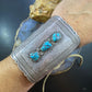 Antique Native American Silver, Leather & 3 Kingman Turquoise Ketoh Bow Guard