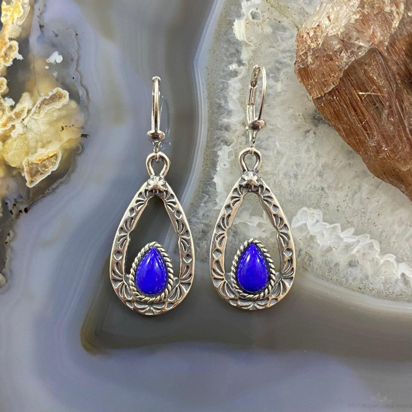 Carolyn Pollack Vintage Southwestern Style Sterling Silver Lapis Lazuli Dangle Earrings For Women