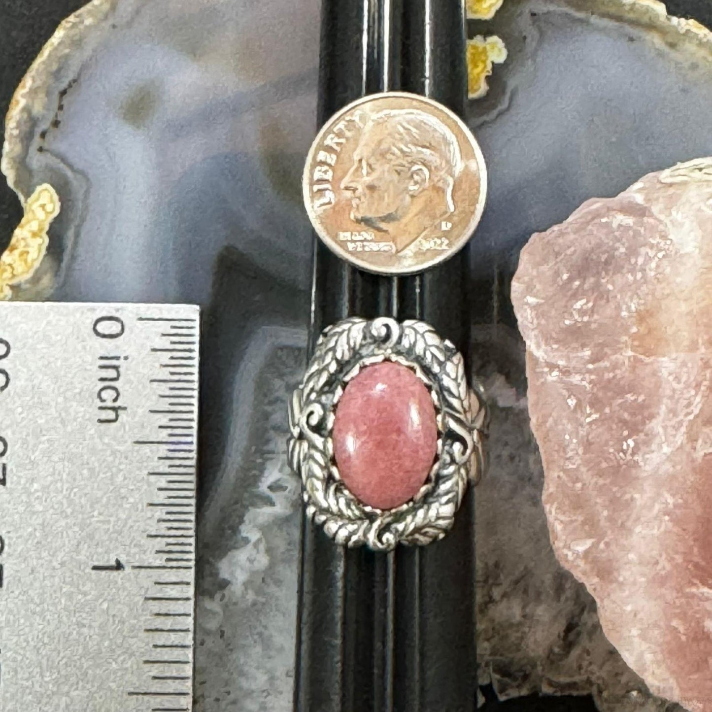 Carolyn Pollack Sterling Silver Oval Rhodochrosite Decorated Floral Ring For Women