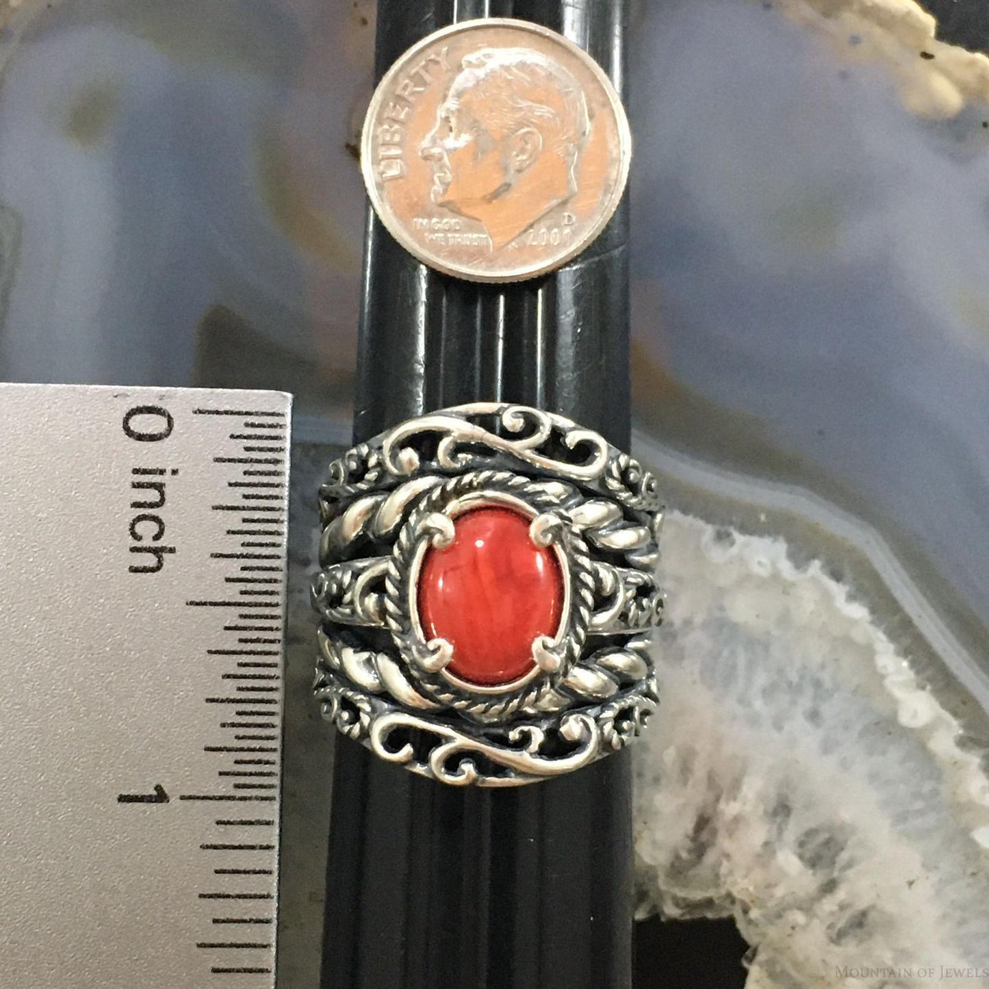 Carolyn Pollack Southwestern Style Sterling Silver Red Jasper Decorated Ring Size 10 For Women