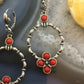 Carolyn Pollack Southwestern Style Sterling Silver 5 Red Jasper Decorated Hoop Dangle Earrings For Women