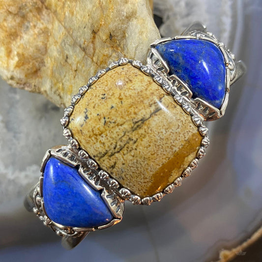 Carolyn Pollack Southwestern Style Sterling Silver Picture Jasper and Denim Lapis Bracelet For Women