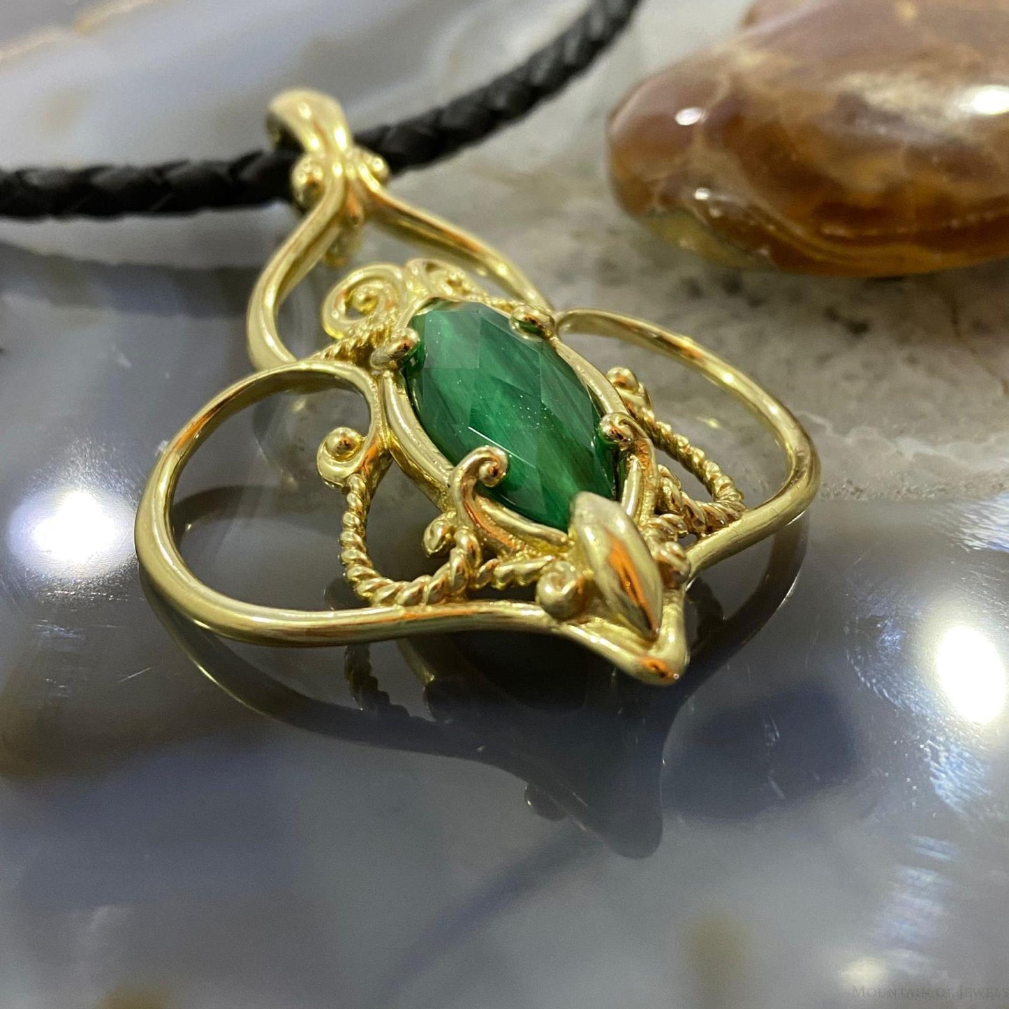 Carolyn Pollack Sterling Silver Gold Plated Malachite Doublet Enhancer Pendant For Women