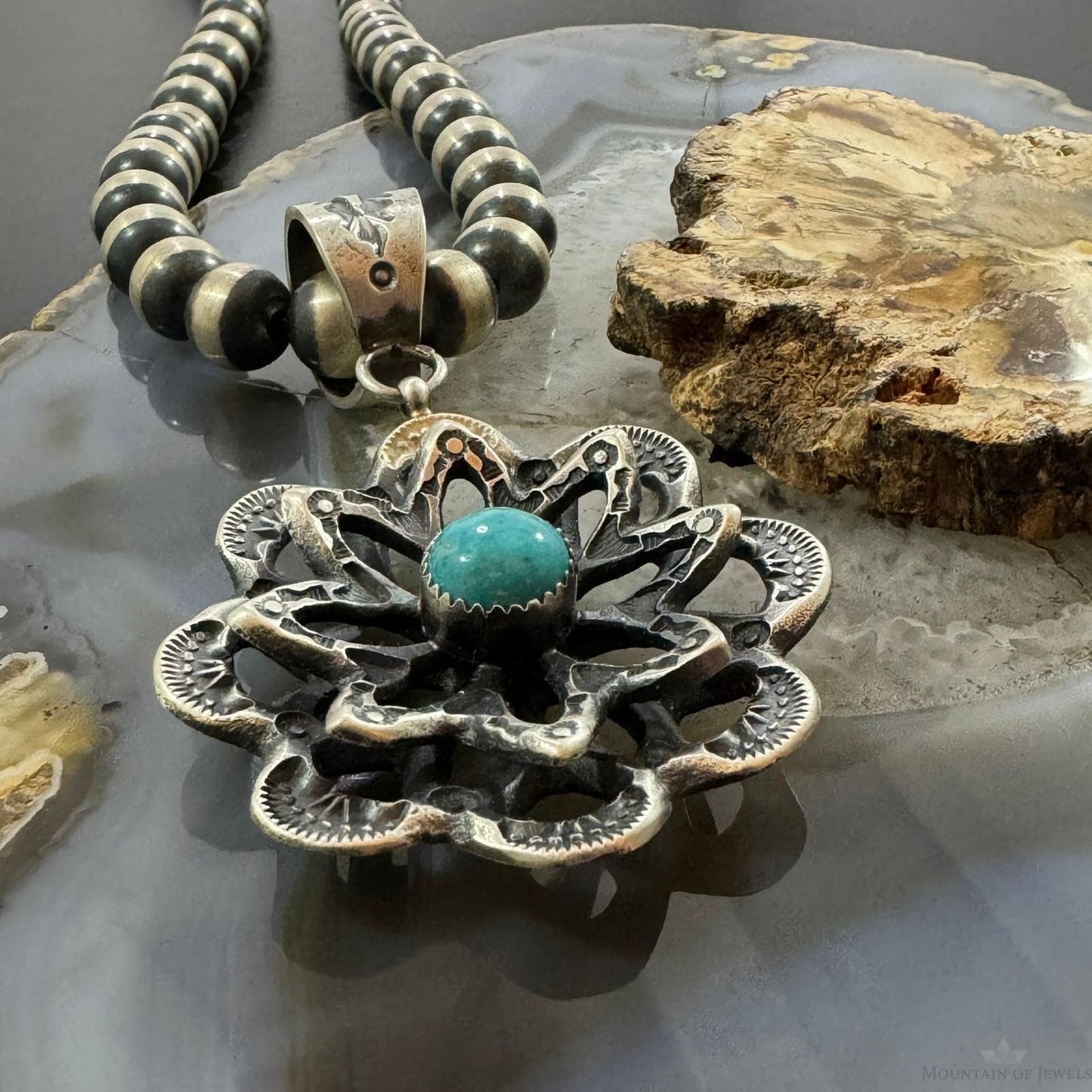 Kevin Billah Sterling Silver Turquoise Decorated Flower Pendant For Women #1