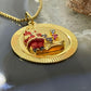 14K Yellow Gold Santa w/Sapphire & Ruby Unisex Rounded Pendant For Christmas