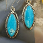 Native American Sterling Silver Marquise Kingman Turquoise Dangle Earrings For Women #1