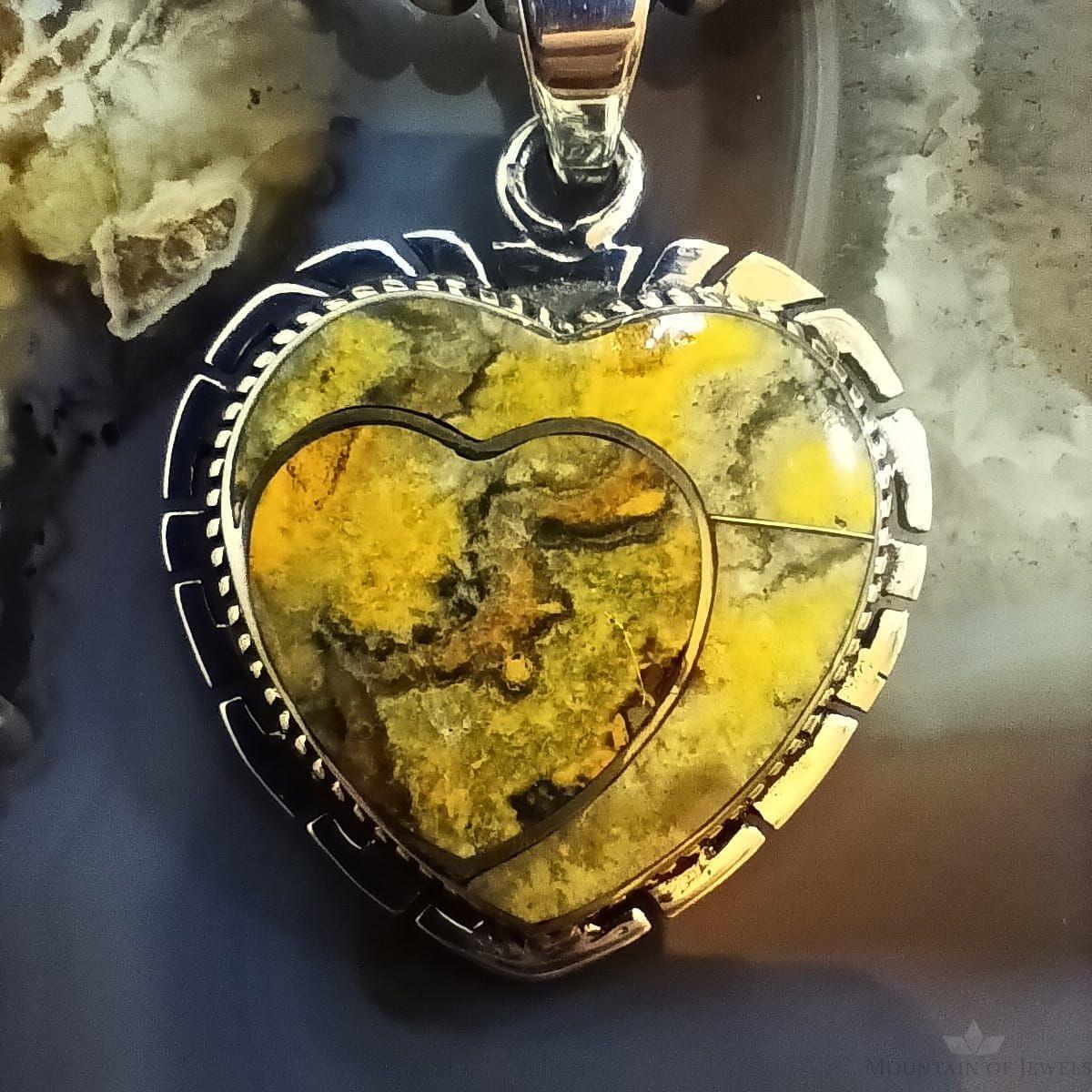 Native American Sterling Silver Bumblebee Jasper Double Heart Pendant For Women