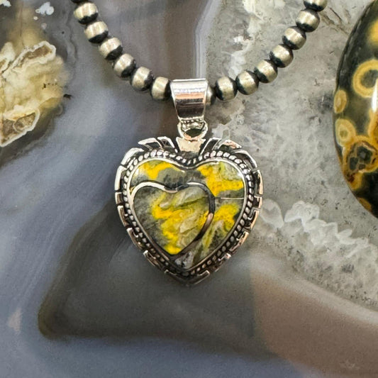 Native American Sterling Silver Bumblebee Jasper Double Heart Pendant For Women #6
