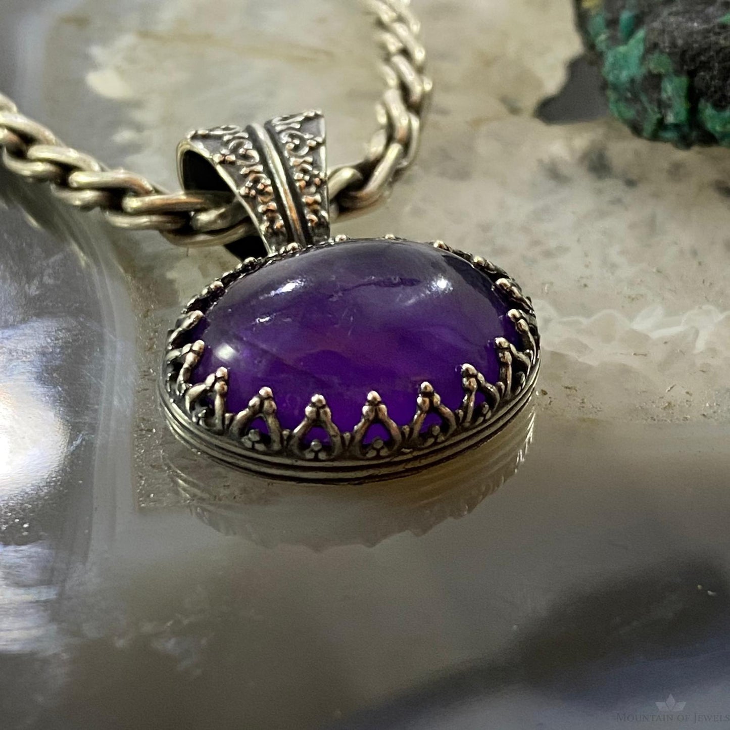 Carolyn Pollack Southwestern Style Sterling Silver Oval Amethyst Decorated Pendant For Women