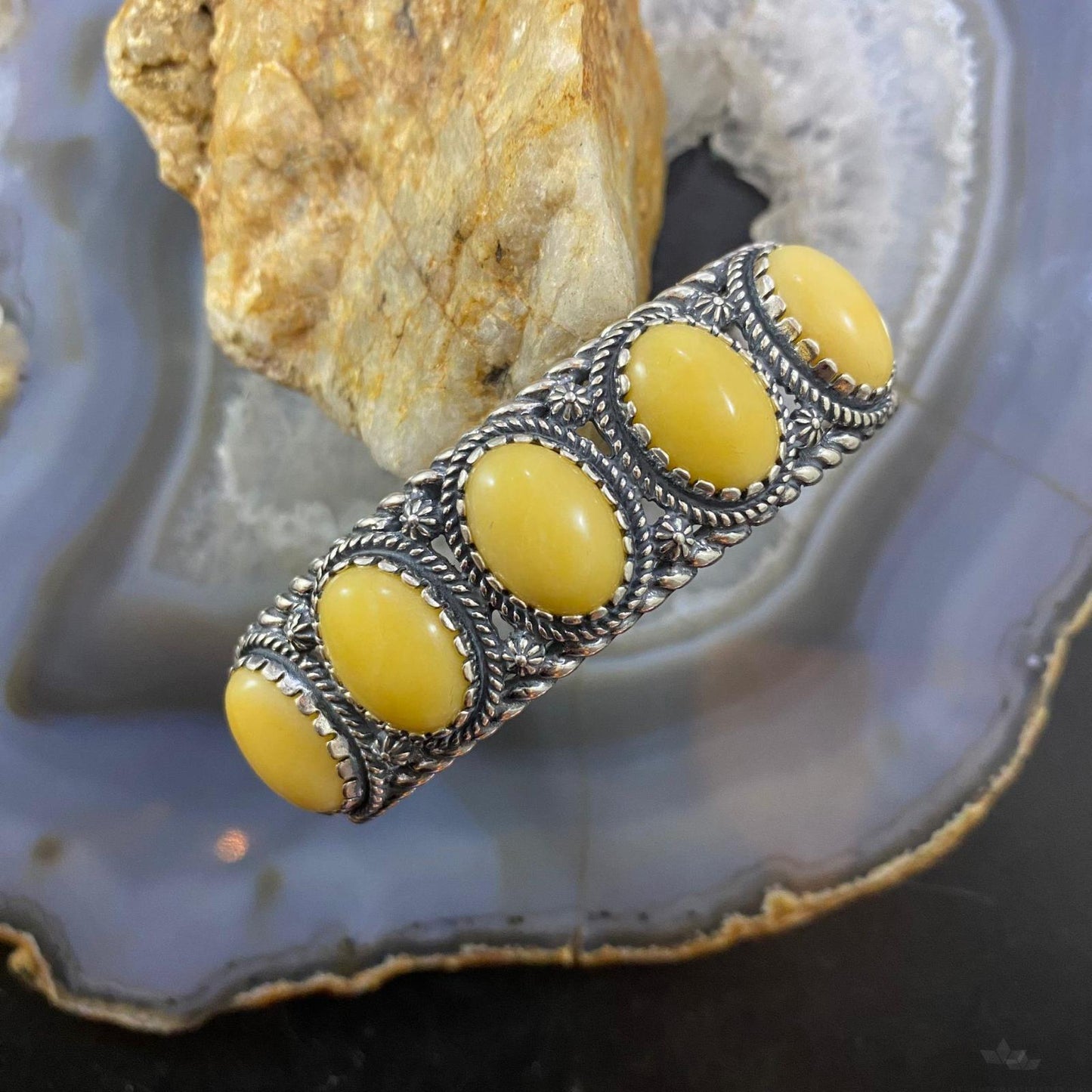 Carolyn Pollack Southwestern Style Sterling silver Yellow Jasper Row Bracelet For Women