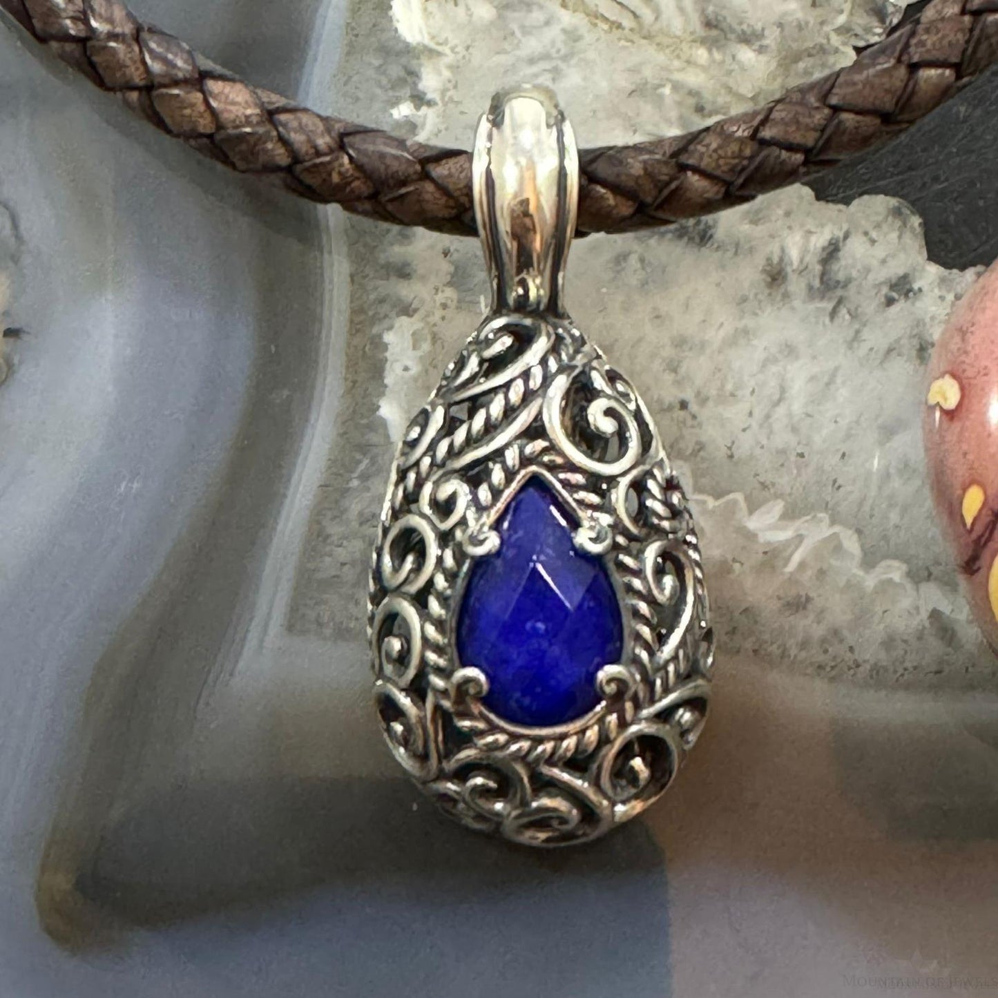 Carolyn Pollack Sterling Silver Teardrop Lapis Doublet Filigree Enhancer Pendant For Women