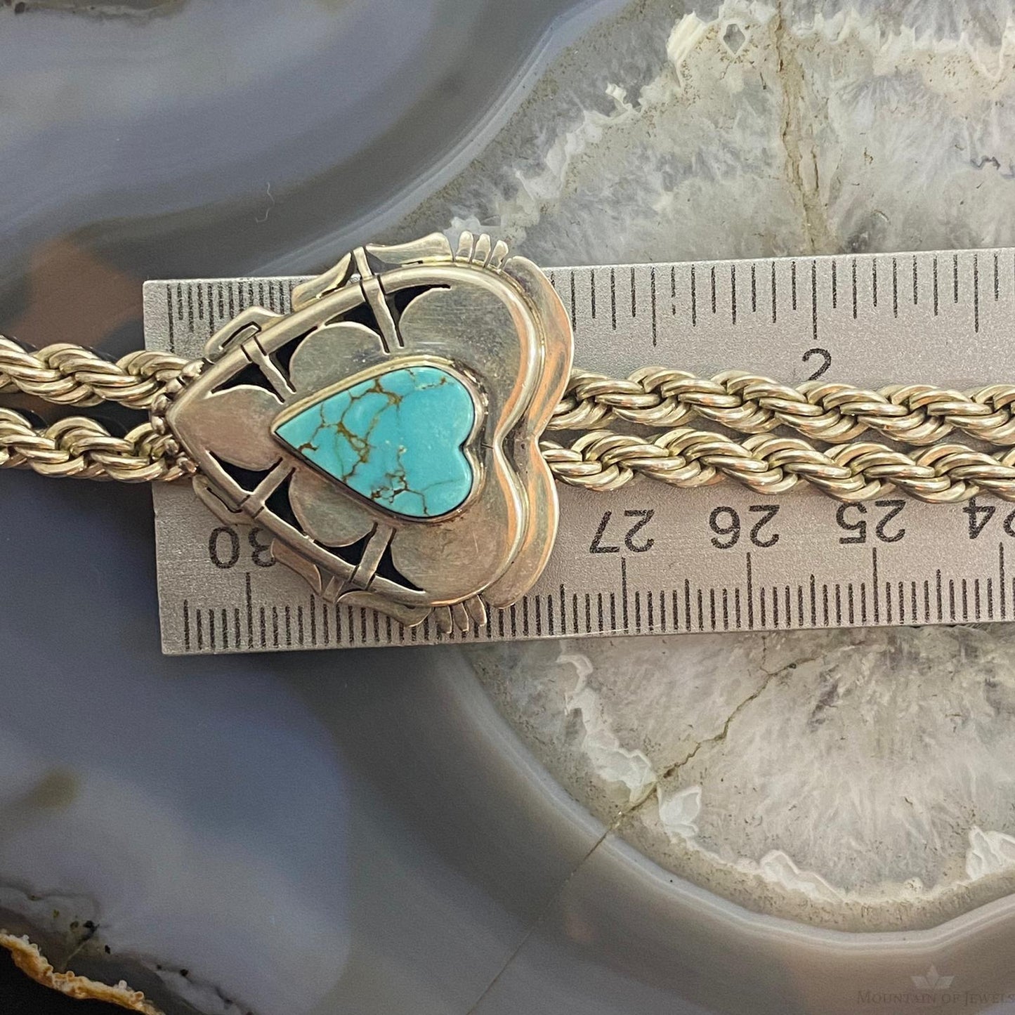 Vintage Native American Silver Turquoise Heart Lariat 26" Necklace For Women