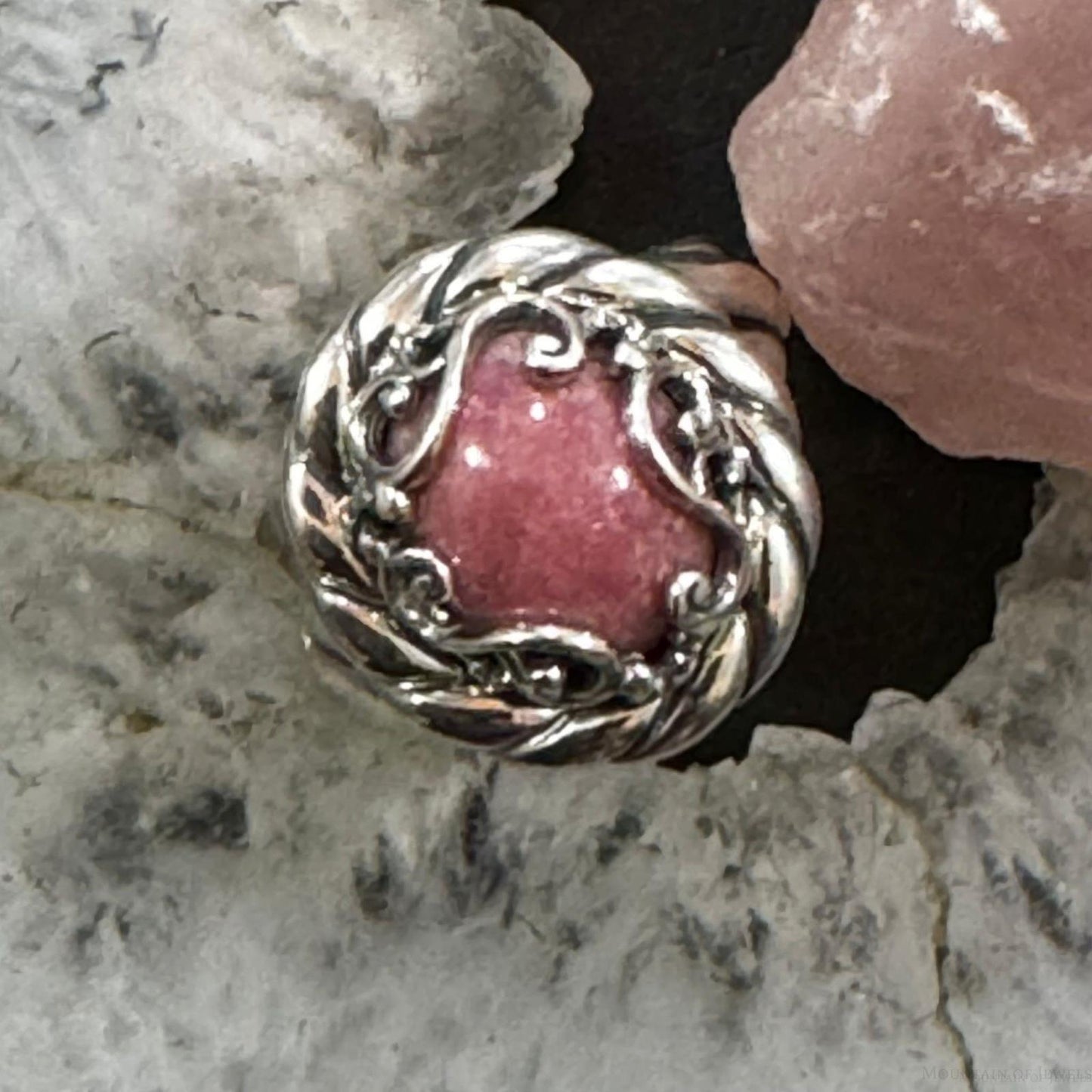 Carolyn Pollack Sterling Silver Oval Rhodochrosite Decorated Ring Size 5 For Women