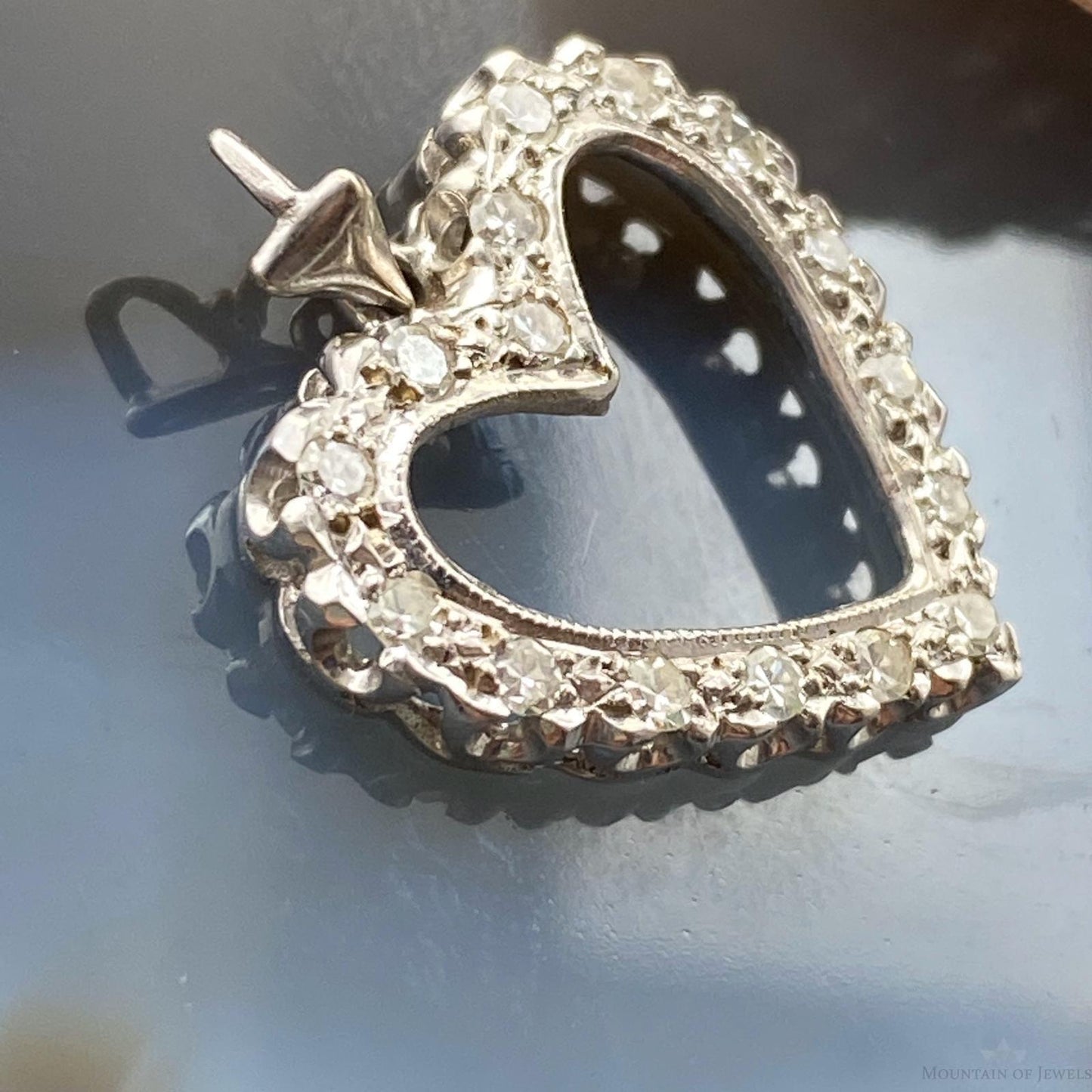 10K White Gold Diamonds Heart Shape Pendant For Women