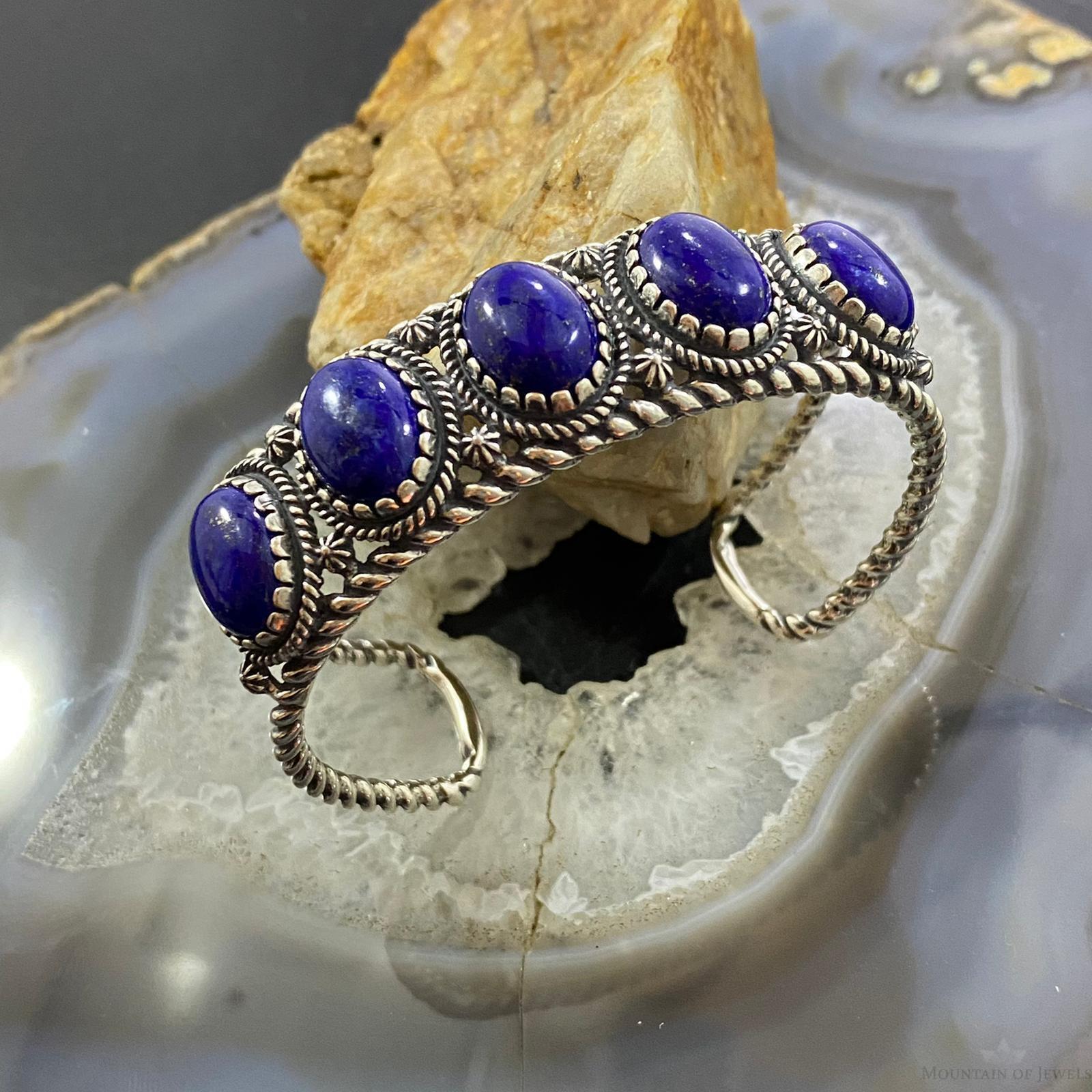 Navajo Jewelry Sterling Silver Lapis Cuff Bracelet - PuebloDirect.com