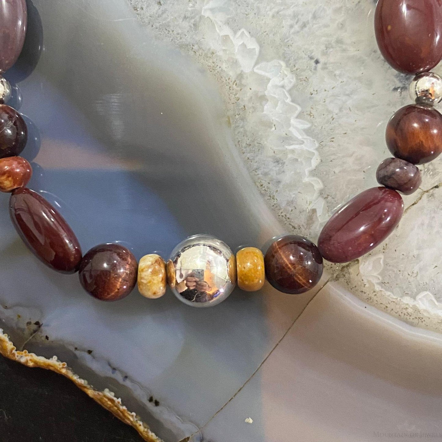 Carolyn Pollack Sterling Silver Earth Toned Multi Gemstone Bead Stretch Bracelet For Women