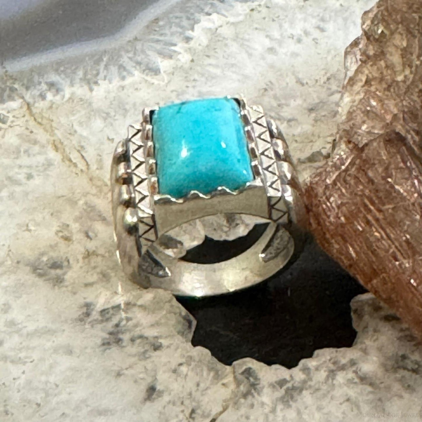 Carolyn Pollack Sterling Silver Rectangle Turquoise Decorated Ring For Women