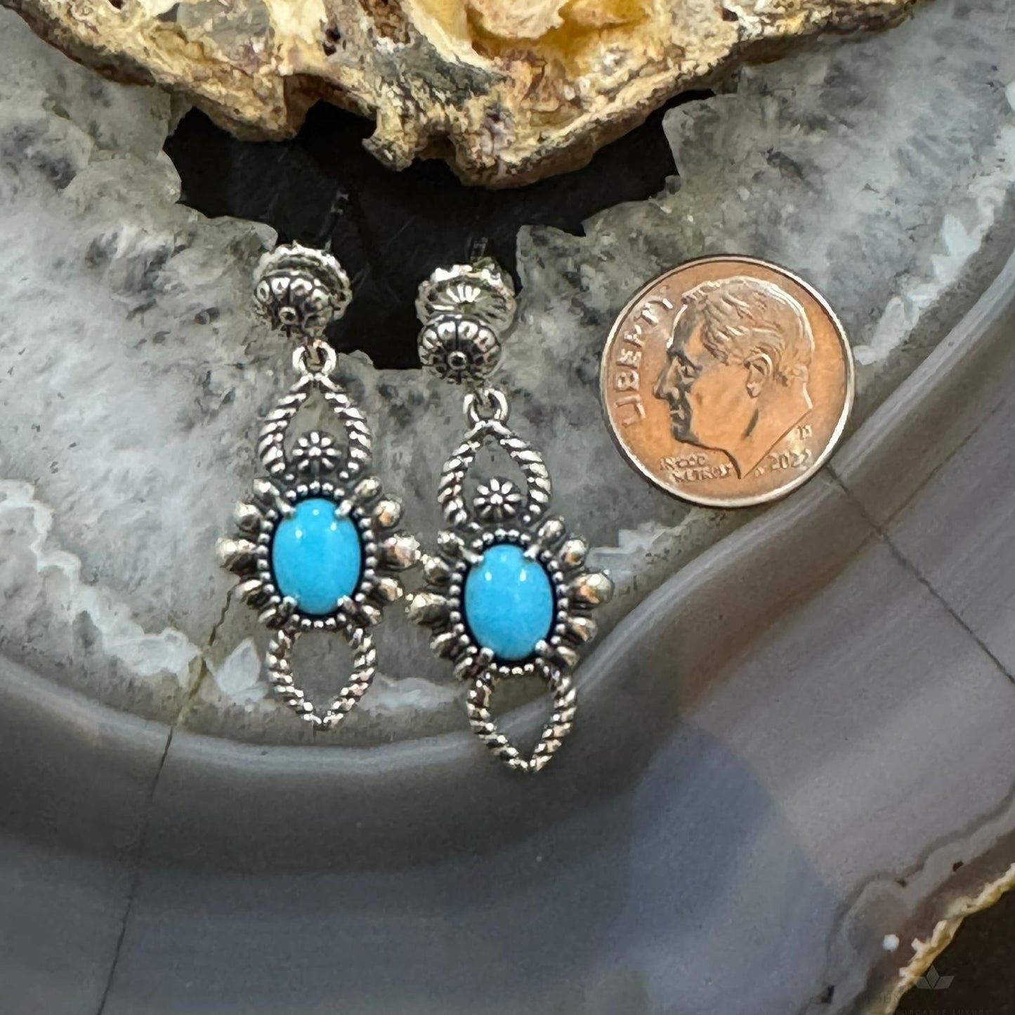 Carolyn Pollack Sterling Silver Oval Sleeping Beauty Turquoise Dangle Post Earrings For Women