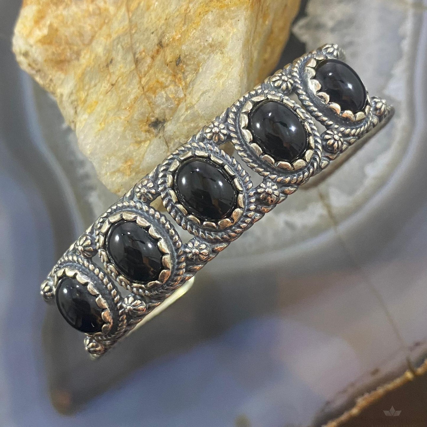Carolyn Pollack Southwestern Style Sterling Silver Black Onyx Row Bracelet For Women