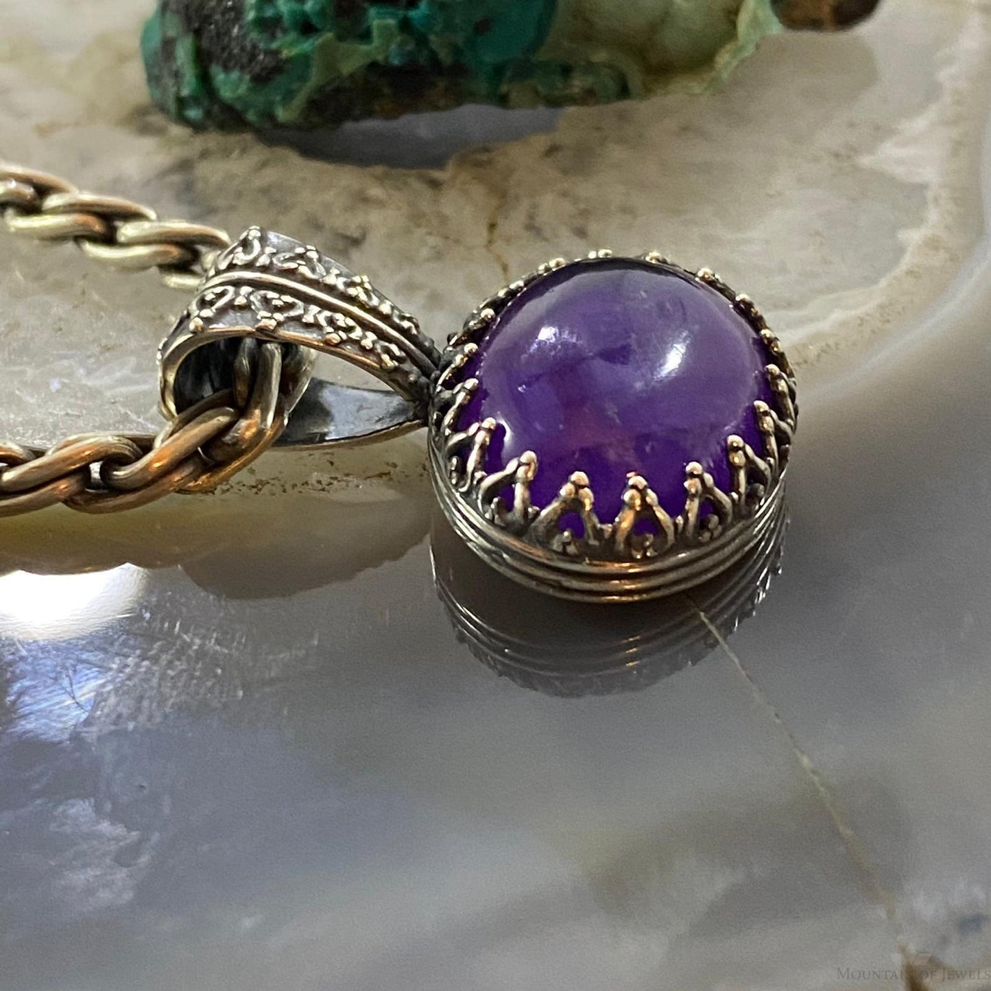 Carolyn Pollack Southwestern Style Sterling Silver Oval Amethyst Decorated Pendant For Women