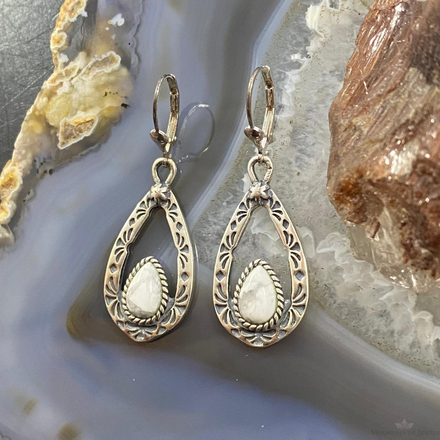 Carolyn Pollack Vintage Southwestern Style Sterling Silver Howlite Dangle Earrings For Women