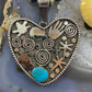Alex Sanchez Native American Sterling Silver Turquoise Petroglyph Heart Shape Pendant For Women