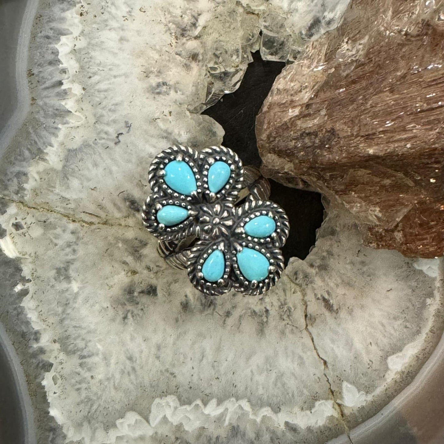 Carolyn Pollack Sterling Silver 6 Sleeping Beauty Turquoise Cluster Ring Size 8 For Women