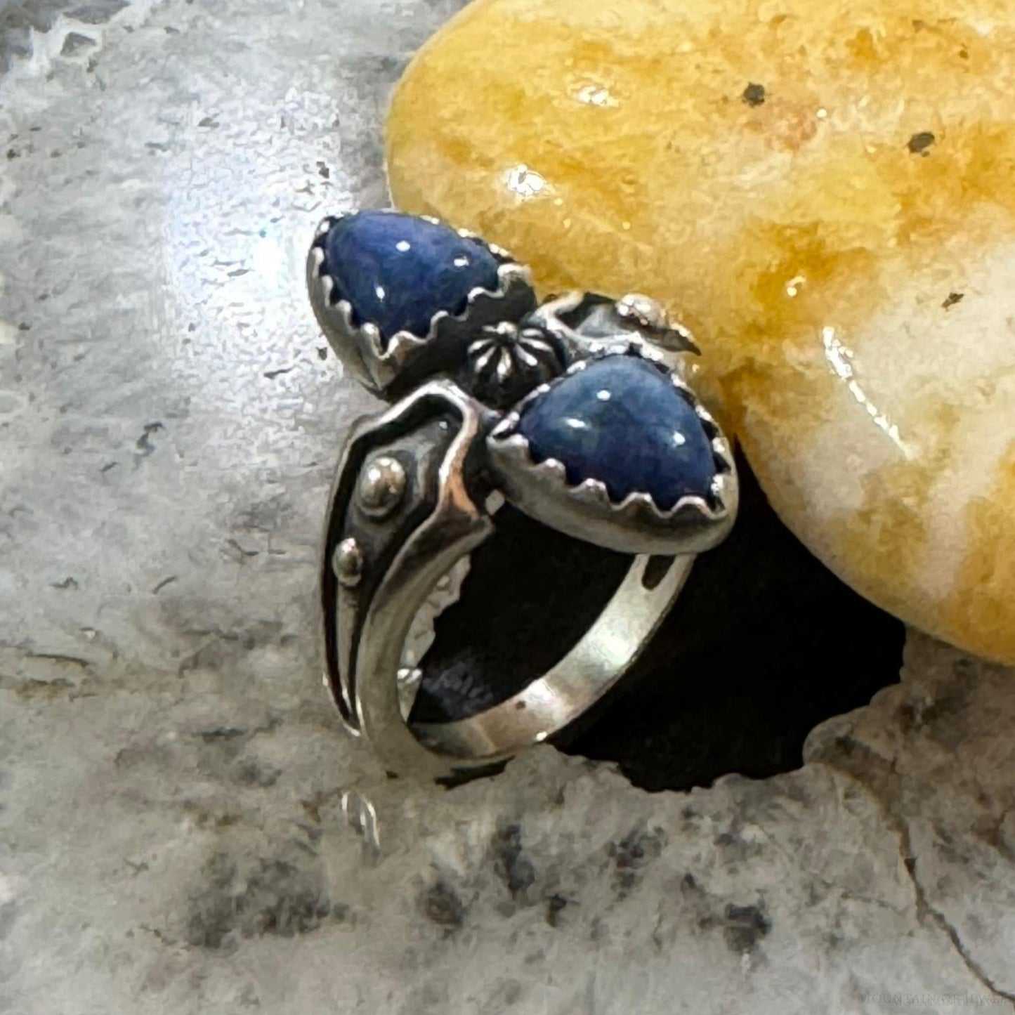 Carolyn Pollack Sterling Silver 2 Shield Denim Lapis Decorated Ring For Women