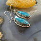 Native American Sterling Silver Marquise Kingman Turquoise Dangle Earrings For Women #1