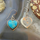 Native American Sterling Silver Heart Shape Blue Ridge Turquoise Dangle Earrings For Women