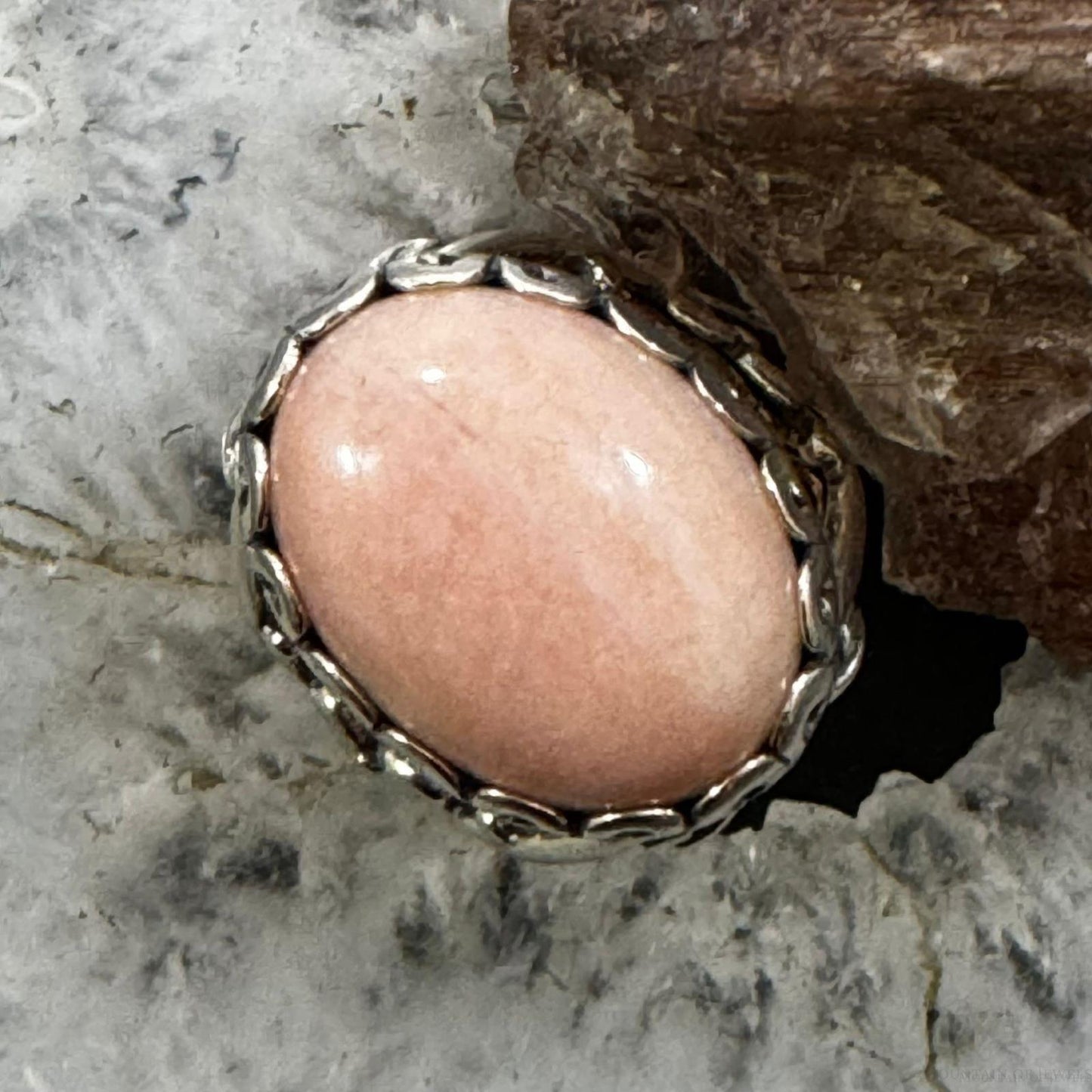 Carolyn Pollack Sterling Silver & Brass Oval Rhodonite Decorated Floral Ring For Women